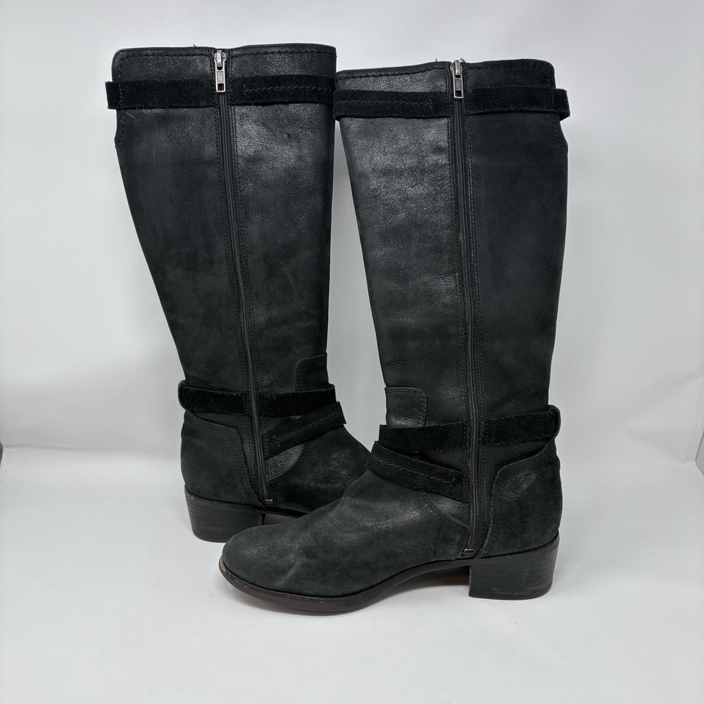 UGG Australia Women's 9 Darcie Tall Riding Leather Suede Boots Black Buckle - Picture 11 of 16